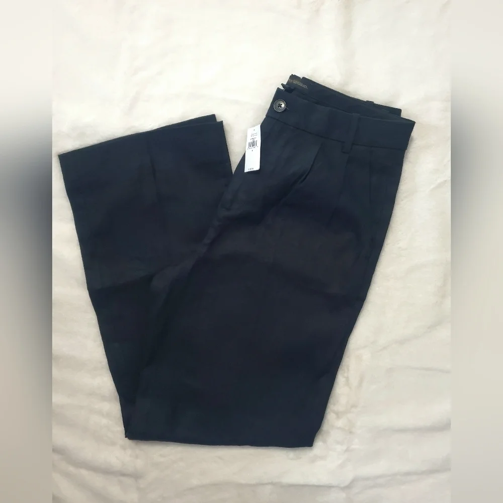 Banana Republic High-Rise Palma Straight Size 4 Black 100% Linen Pants RT$140
